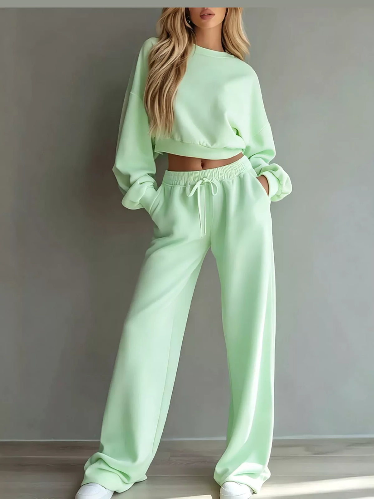 Crop Top and Wide-Leg Sweatpants Set — front view