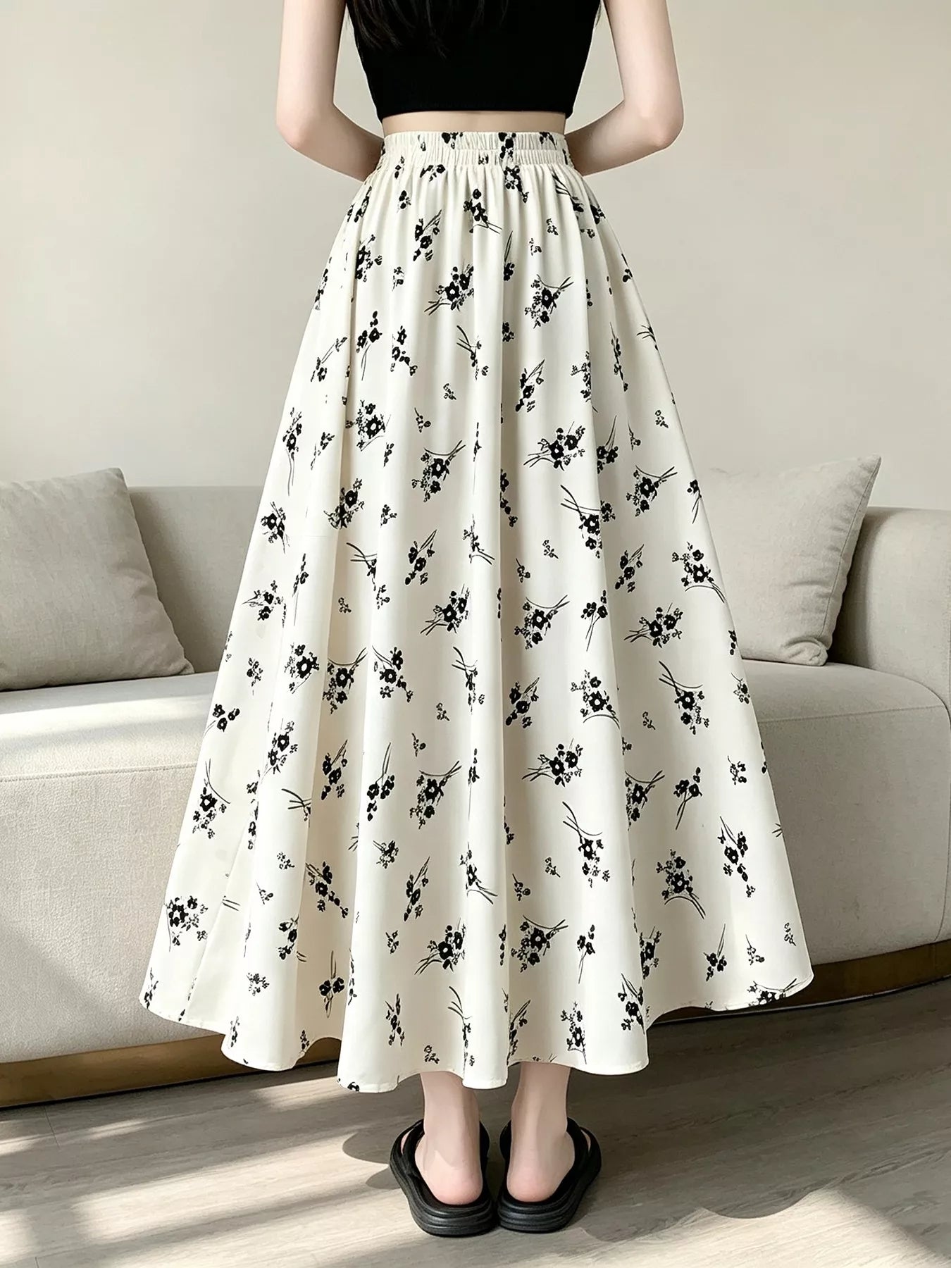 Trendsi Floral Print A-Line Skirt -