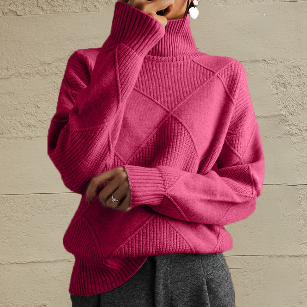 Trendsi Geometric Turtleneck Long Sleeve Sweater -
