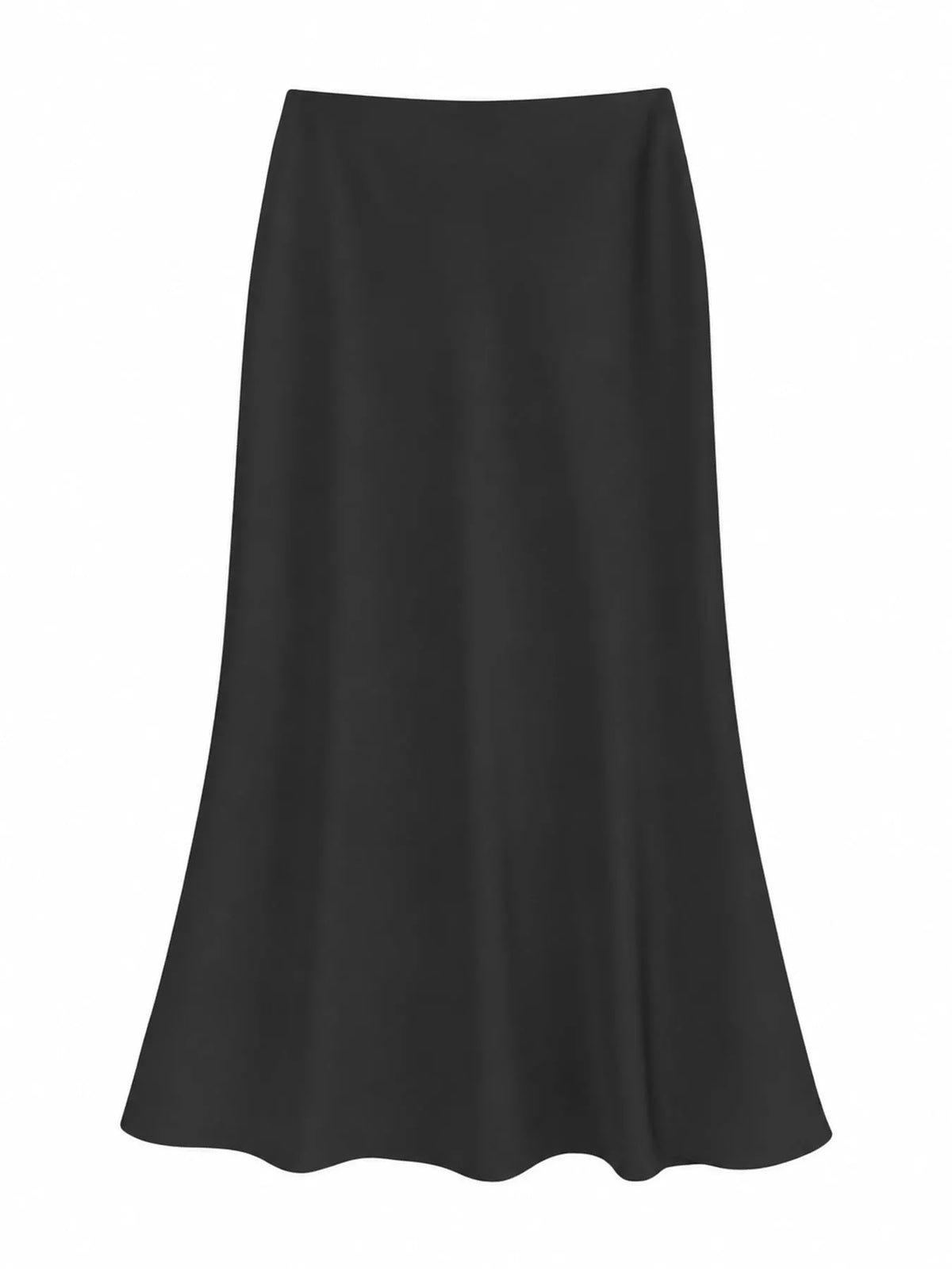 Zip-up satin skirt, black flat front