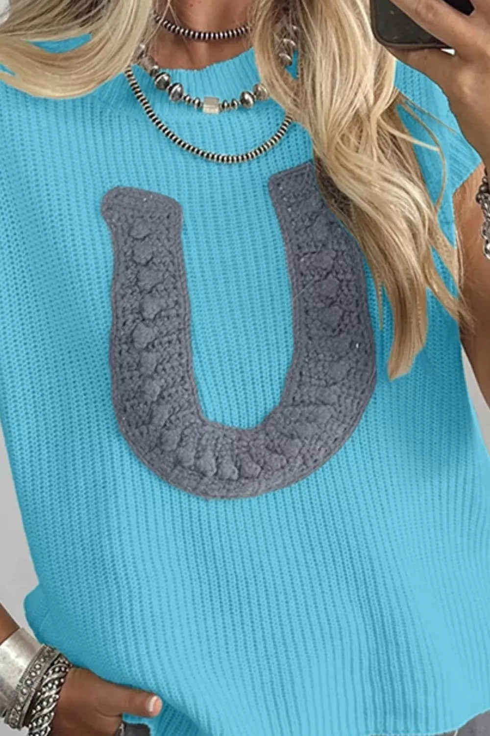 Trendsi Horseshoe Cap Sleeve Sweater -