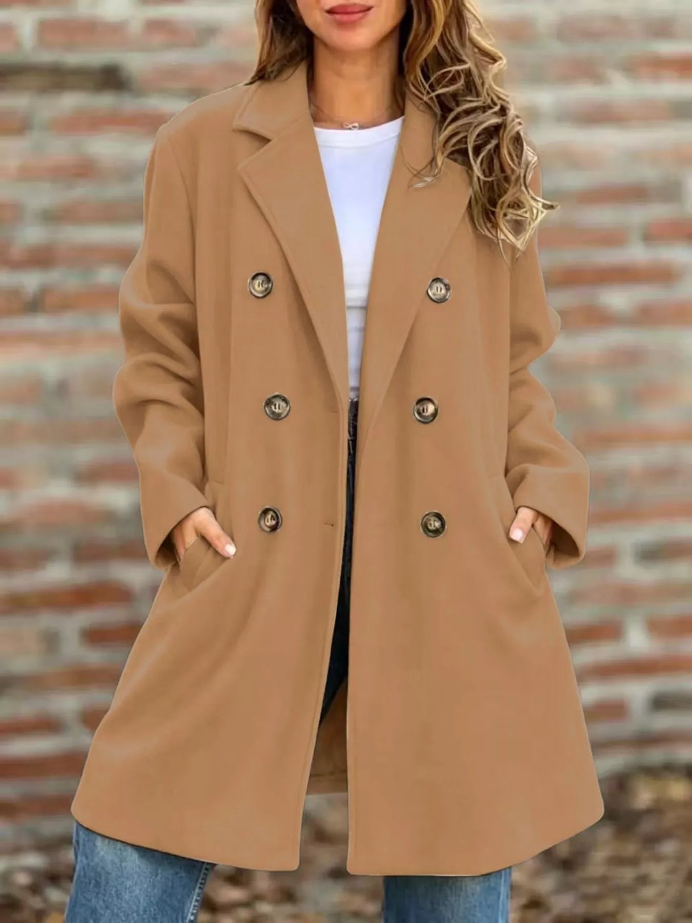 Trendsi Full Size Double-Breasted Lapel Collar Coat Plus Size -
