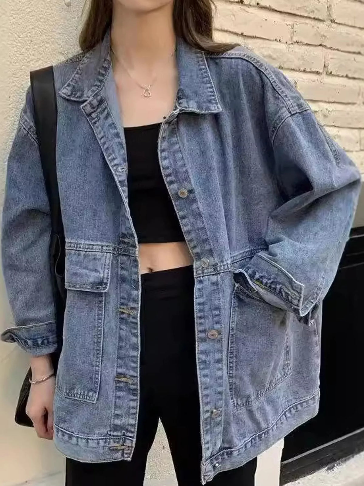 Blue washed denim utility jacket