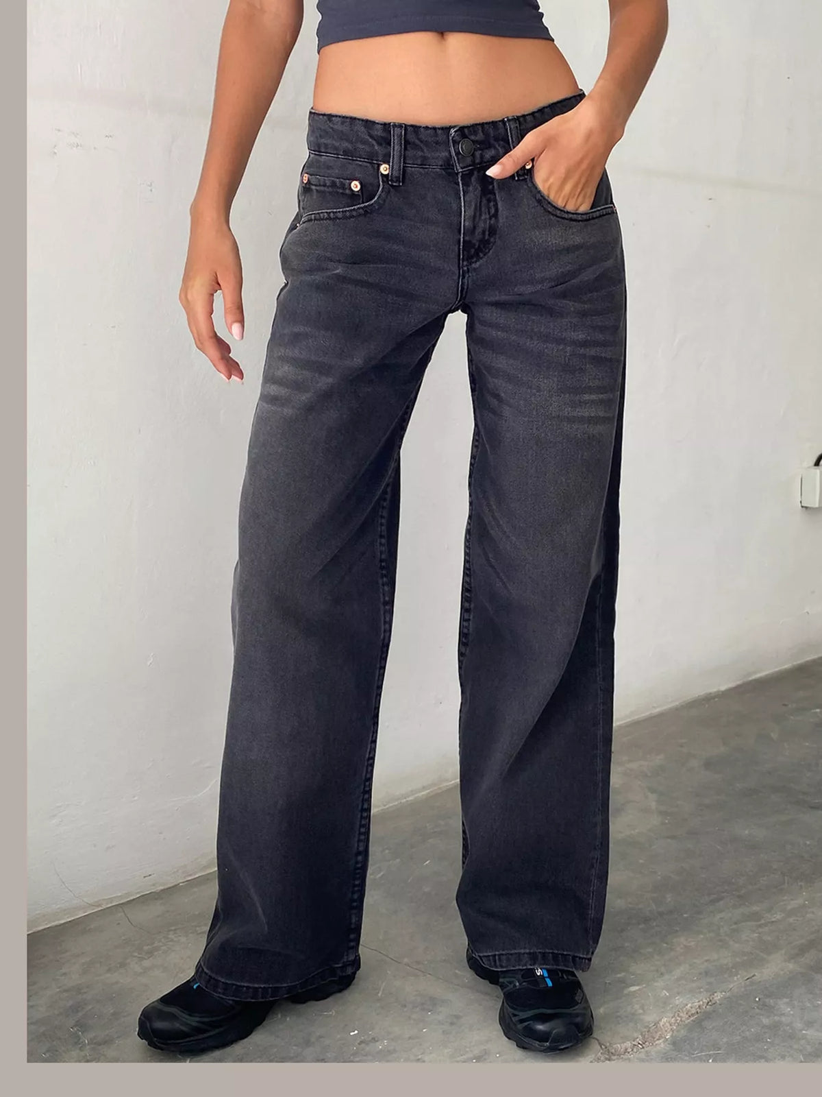 Vintage Wash Low-Rise Wide-Leg Jeans — front view