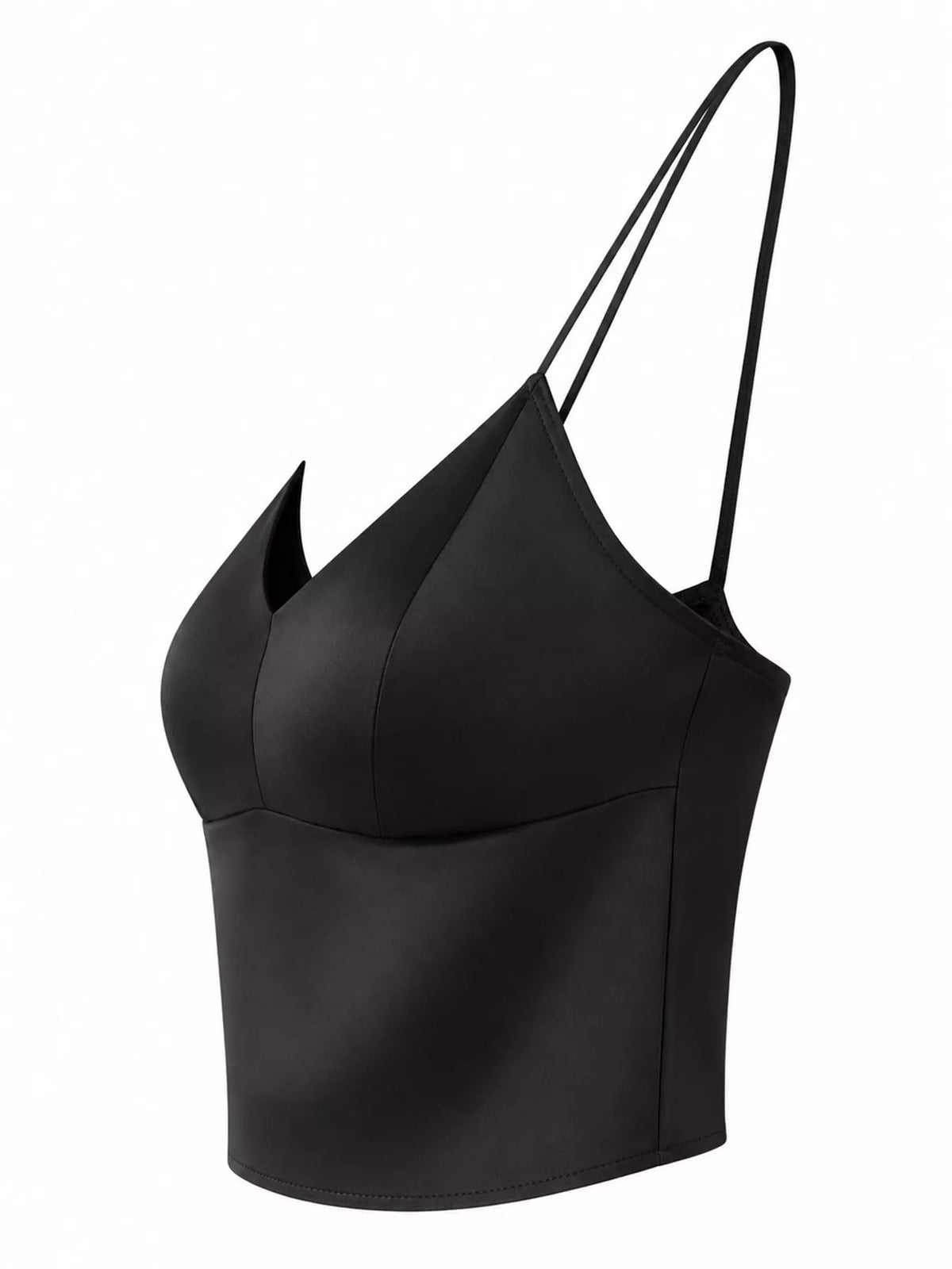 Black satin v neck cami, side view