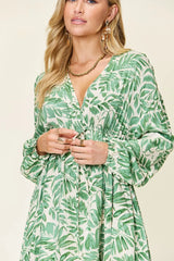 Trendsi Double Take Full Size Printed Ruched Balloon Sleeve Dress -