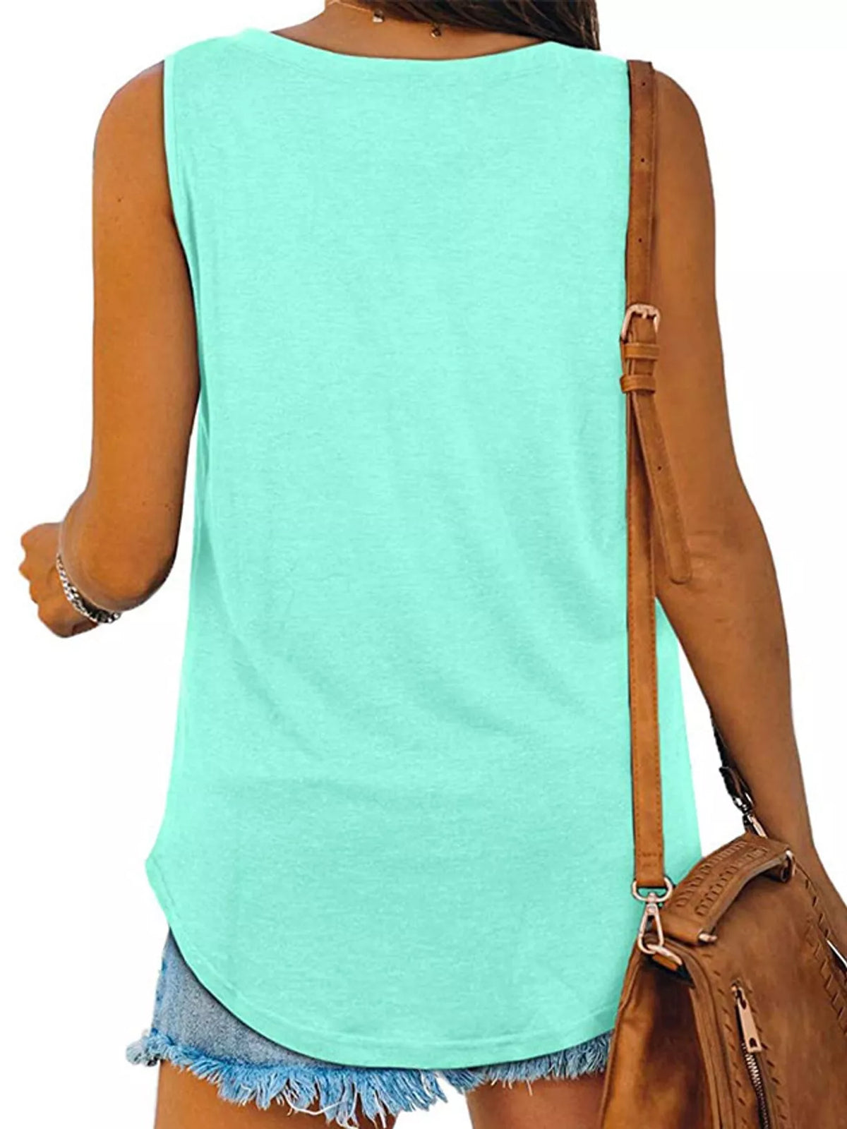 Mint v-neck loose fit tank top, back view