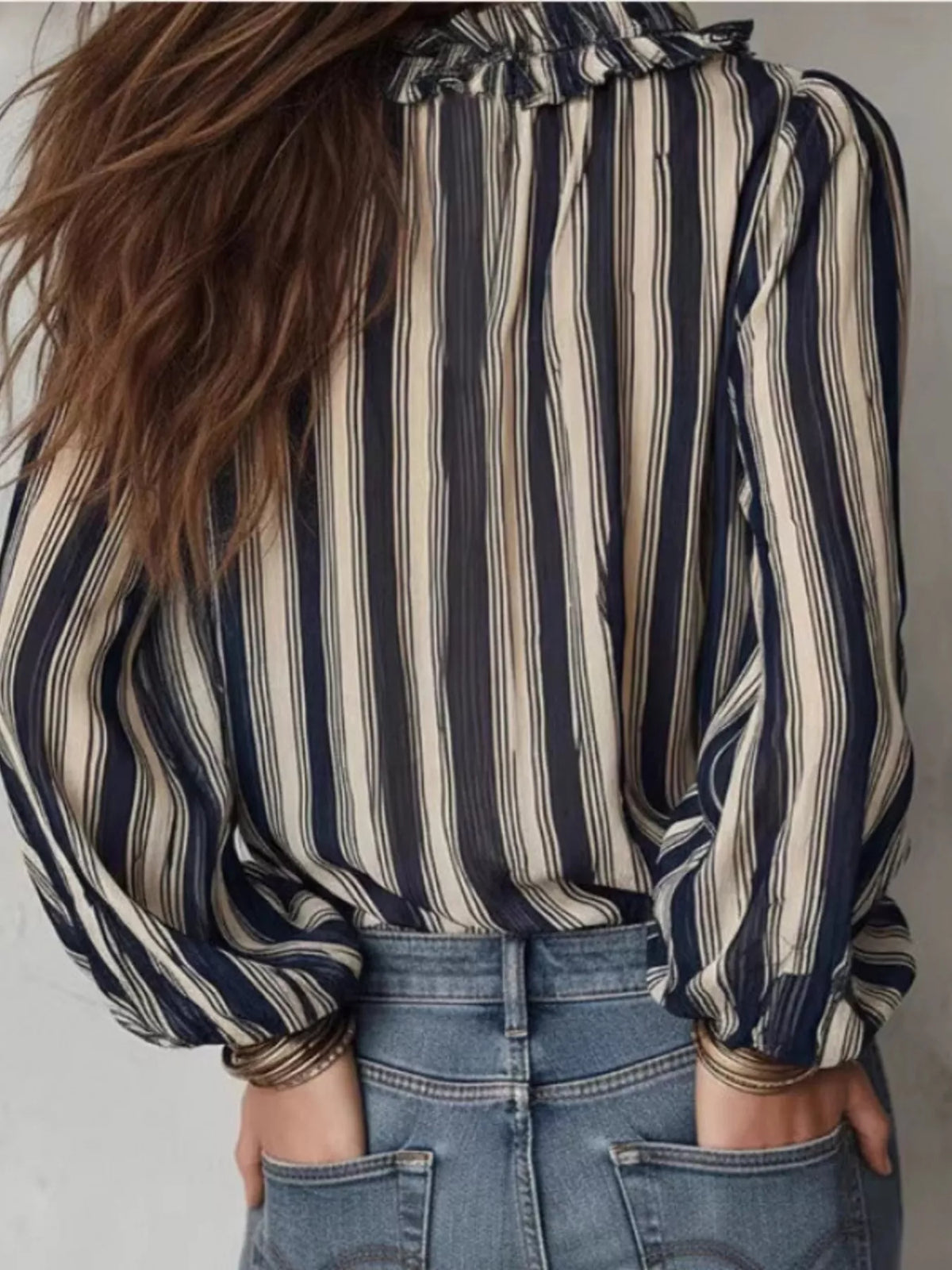 Trendsi Striped Balloon Sleeve Blouse -
