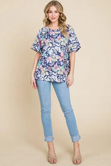 Trendsi BOMBOM Floral Round Neck Short Sleeve T-Shirt -
