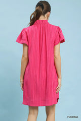 Trendsi Umgee Flutter Sleeve V-Neck Shift Dress -