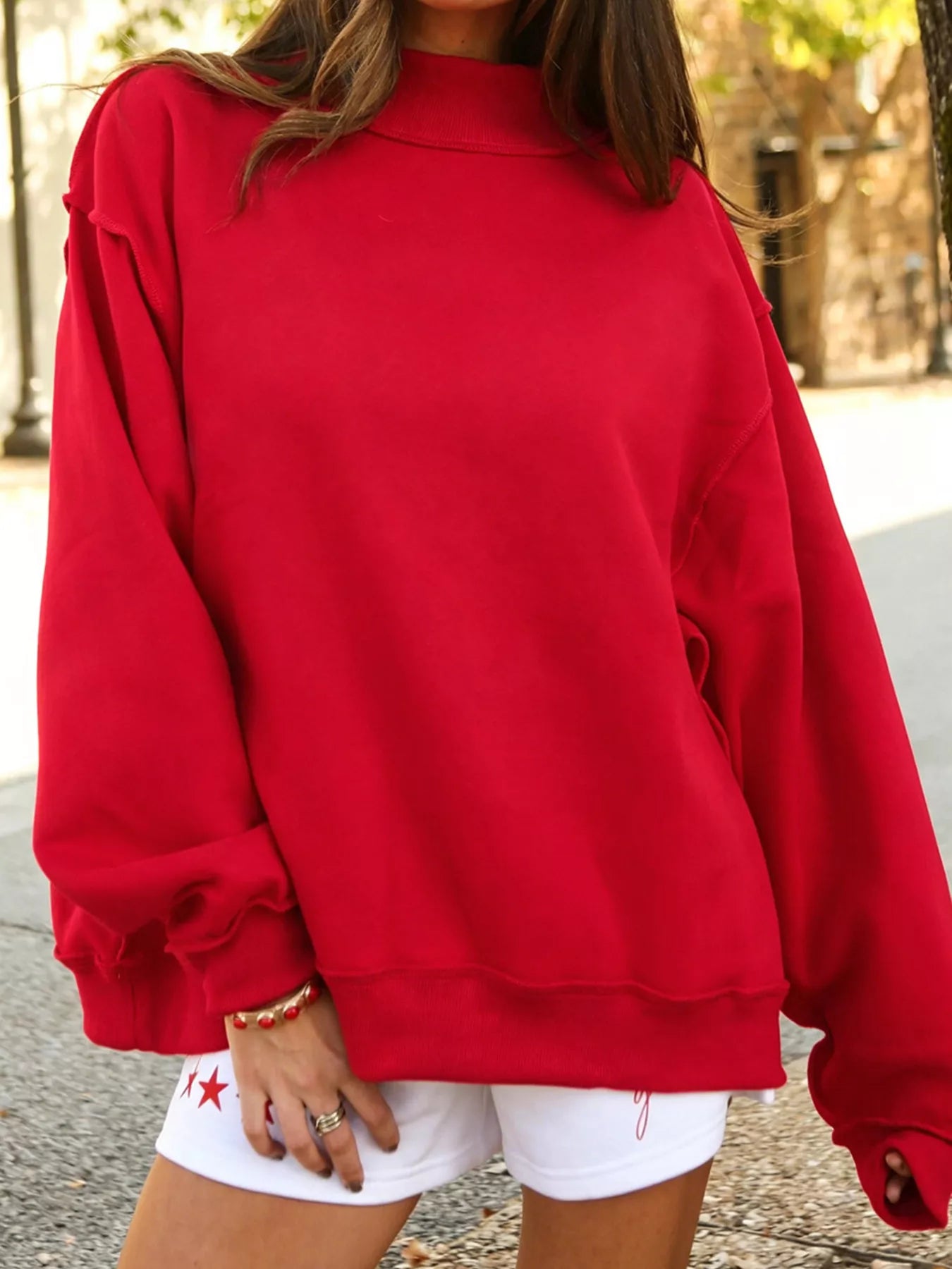 Trendsi Mock Neck Dropped Shoulder Sweatshirt -
