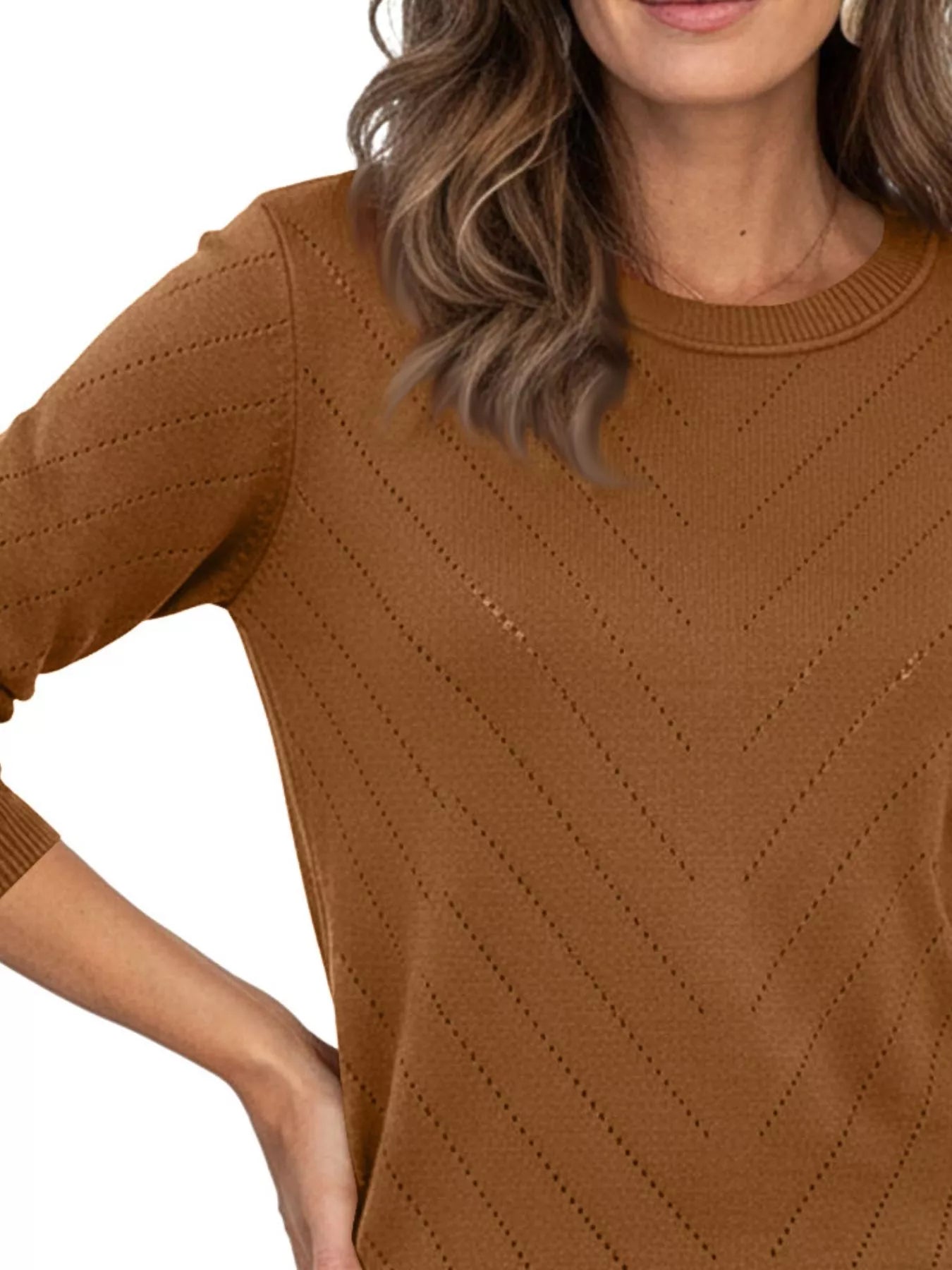 Trendsi Openwork Round Neck Sweater -