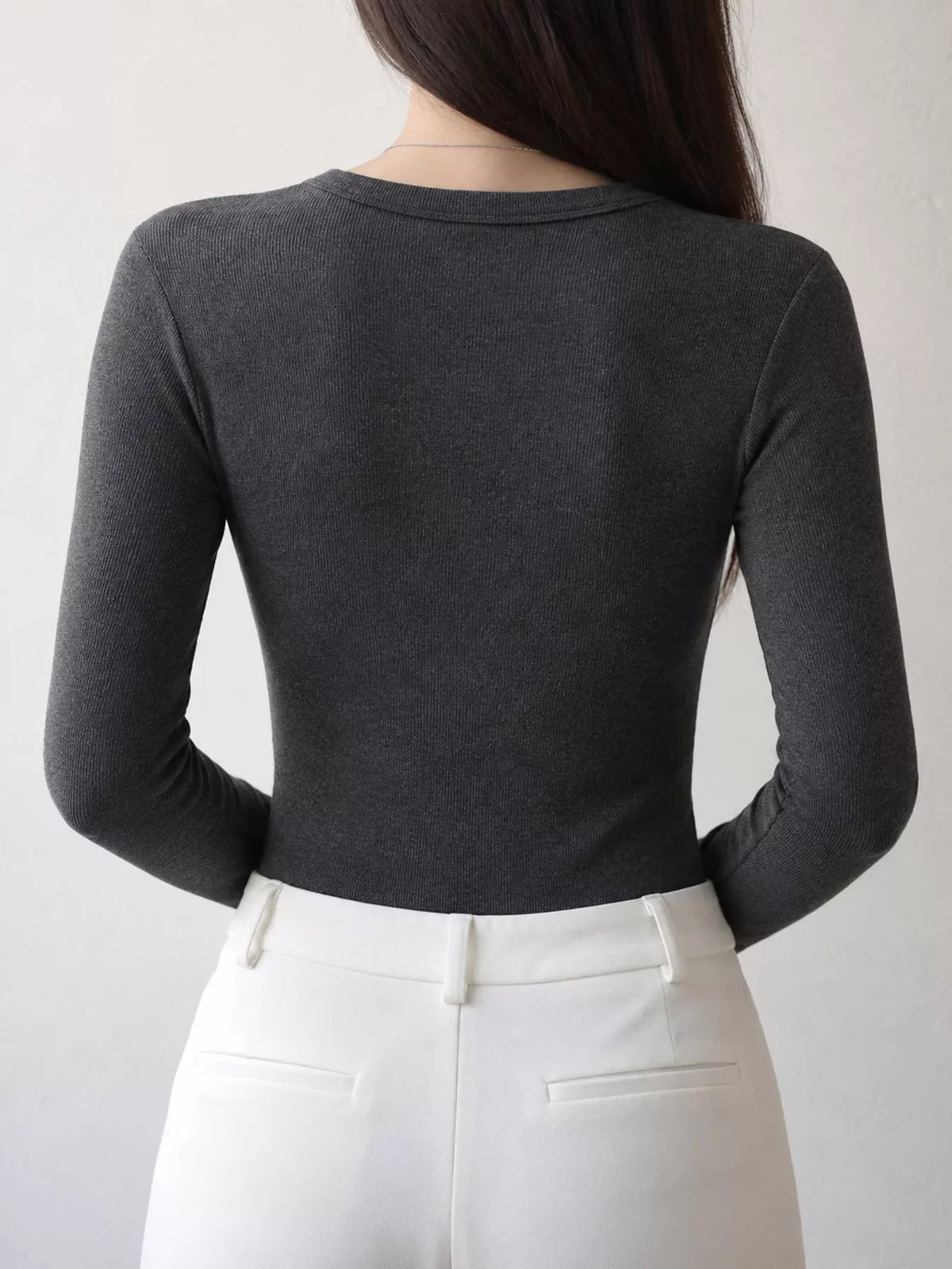 Slim-Fit Long Sleeve Crew Neck T-Shirt — back view