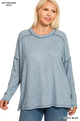 Trendsi Zenana Full Size Melange Hacci Exposed Seam Hi-low Tee Plus Size -