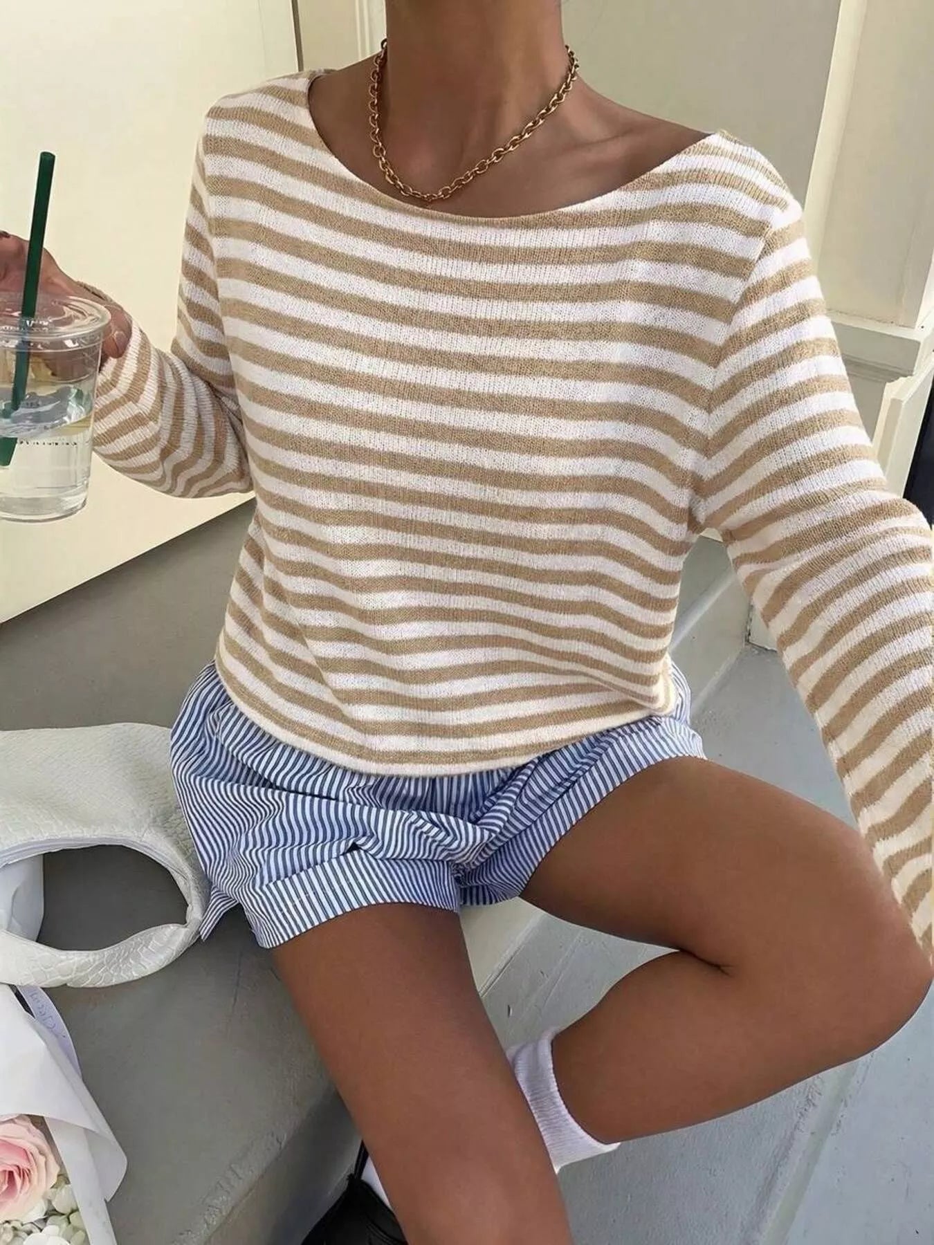 Trendsi Boat Neck Striped Long Sleeve T-Shirt -