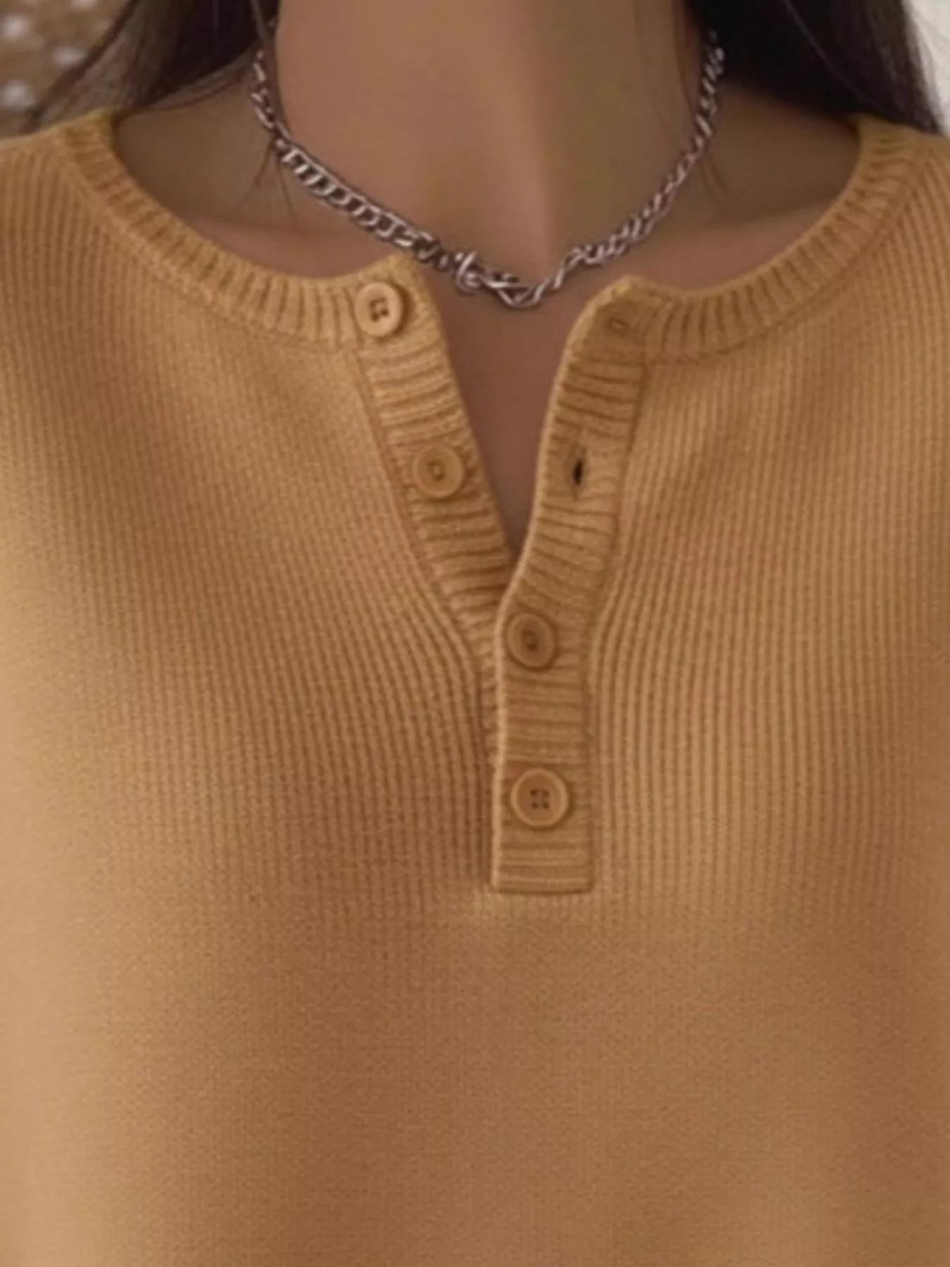 Trendsi Full Size Button Detail Ribbed Knit Sweater Plus Size -
