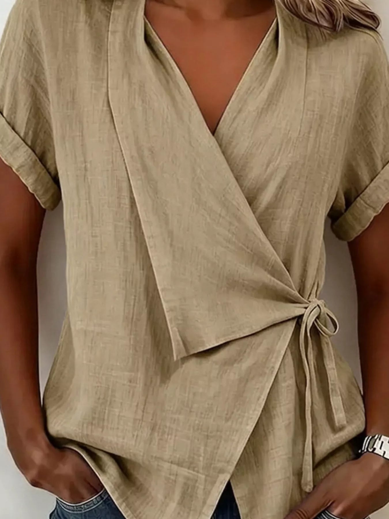 Trendsi Tie-Side Detail Wrap Top -