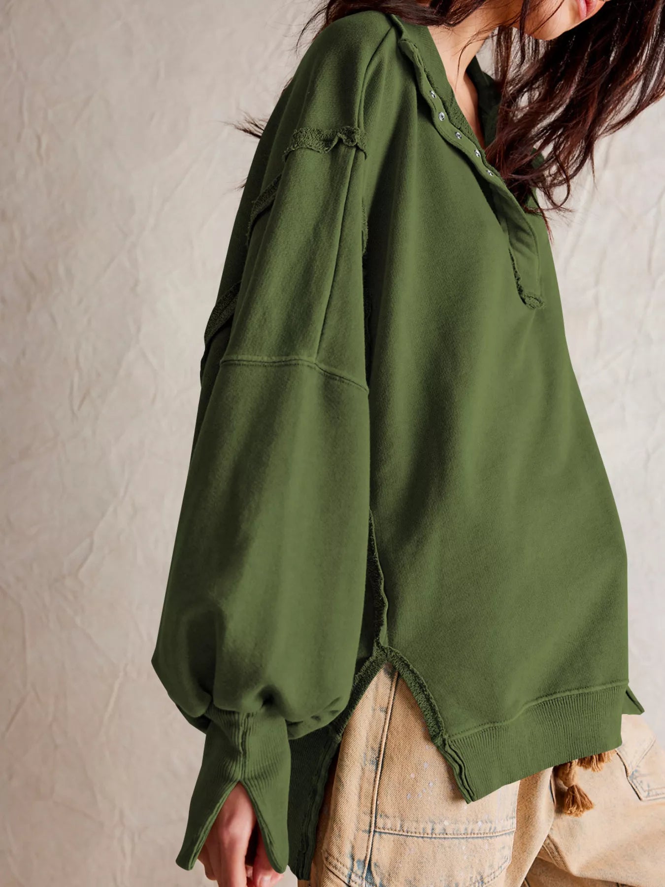 Trendsi Snap-Button Dropped Shoulder Sweatshirt -
