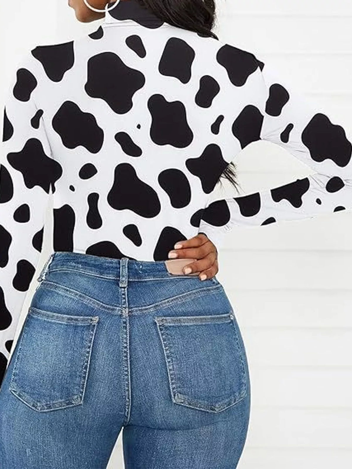 Long Sleeve Turtleneck Slim-Fit Bodysuit, back view in black and white