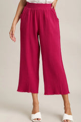 Trendsi Umgee Full Size Raw Hem Elastic Waist Wide Leg Pants Plus Size -