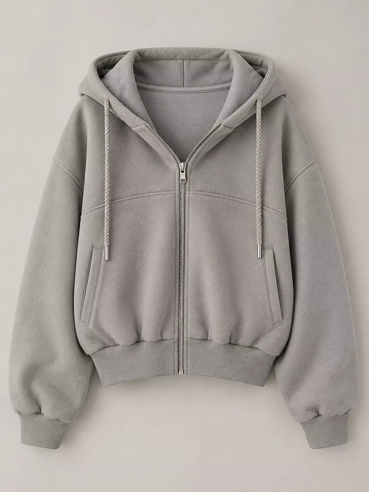 Dark Gray oversized zip-up cropped hoodie
