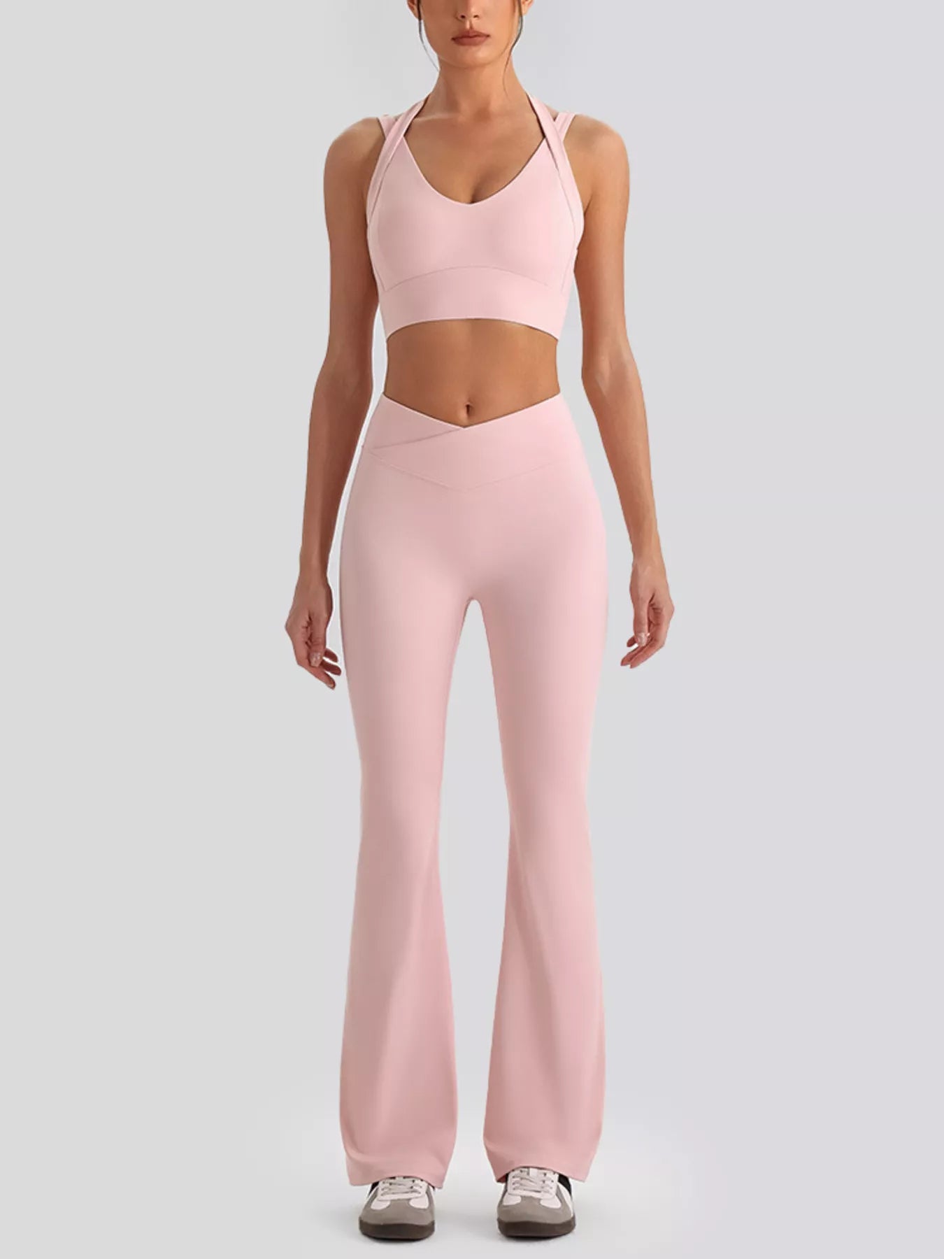 Trendsi Seamless Criss-Cross V-Neck Tank and Leggings Active Set -