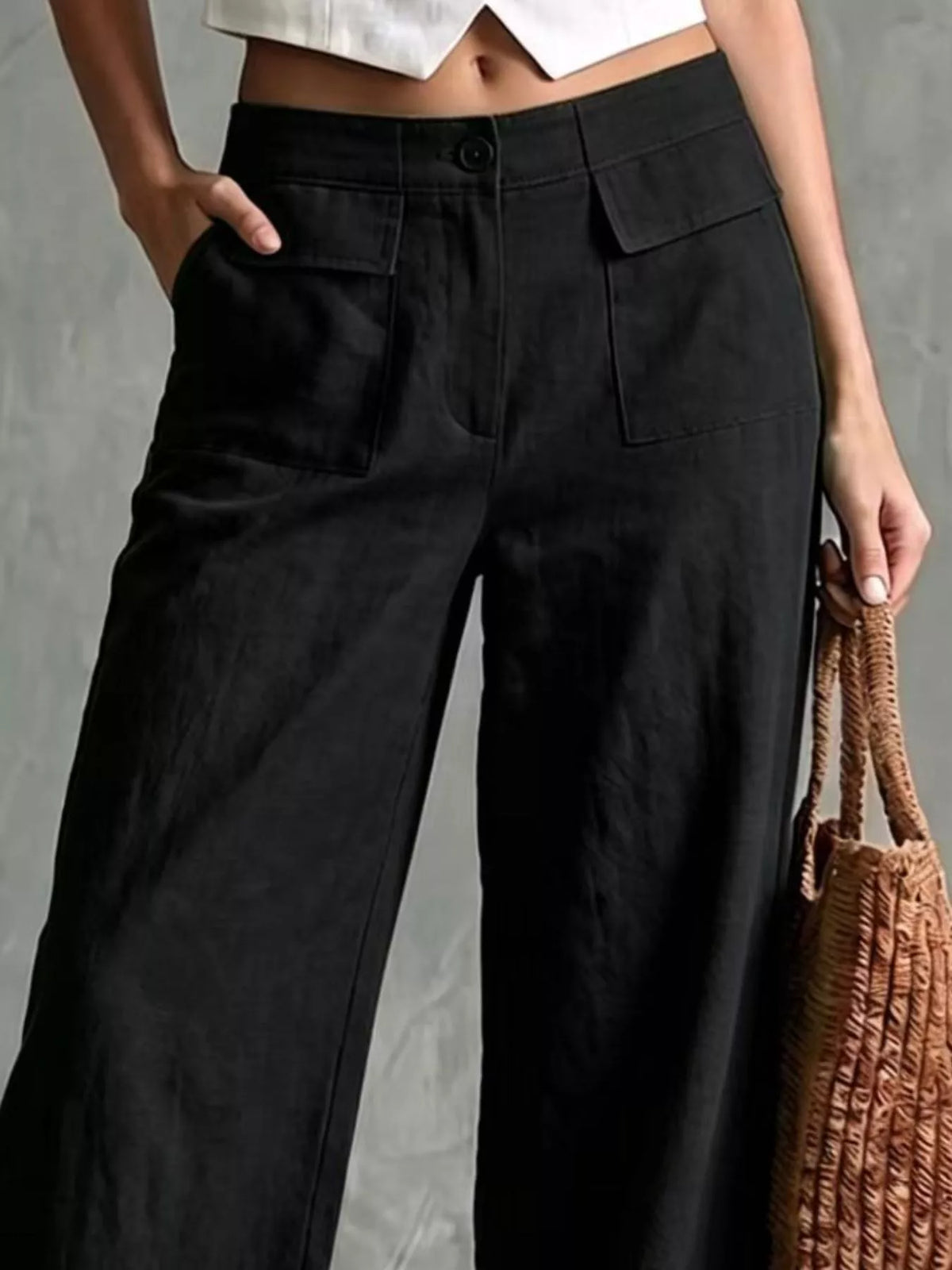 High-Waisted Wide-Leg Utility Pants, pocket detail