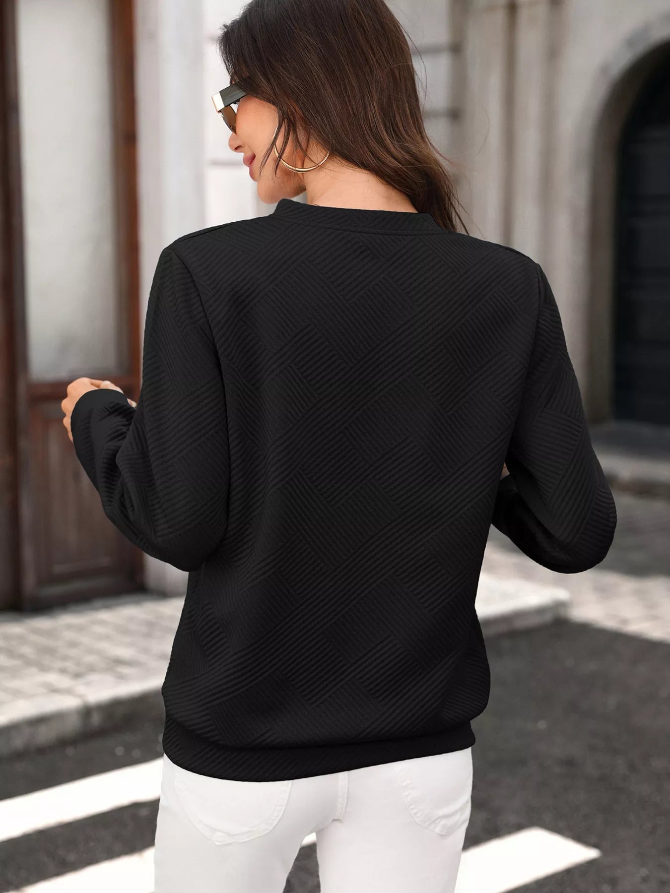 Trendsi Textured Quarter-Zip Sweatshirt -