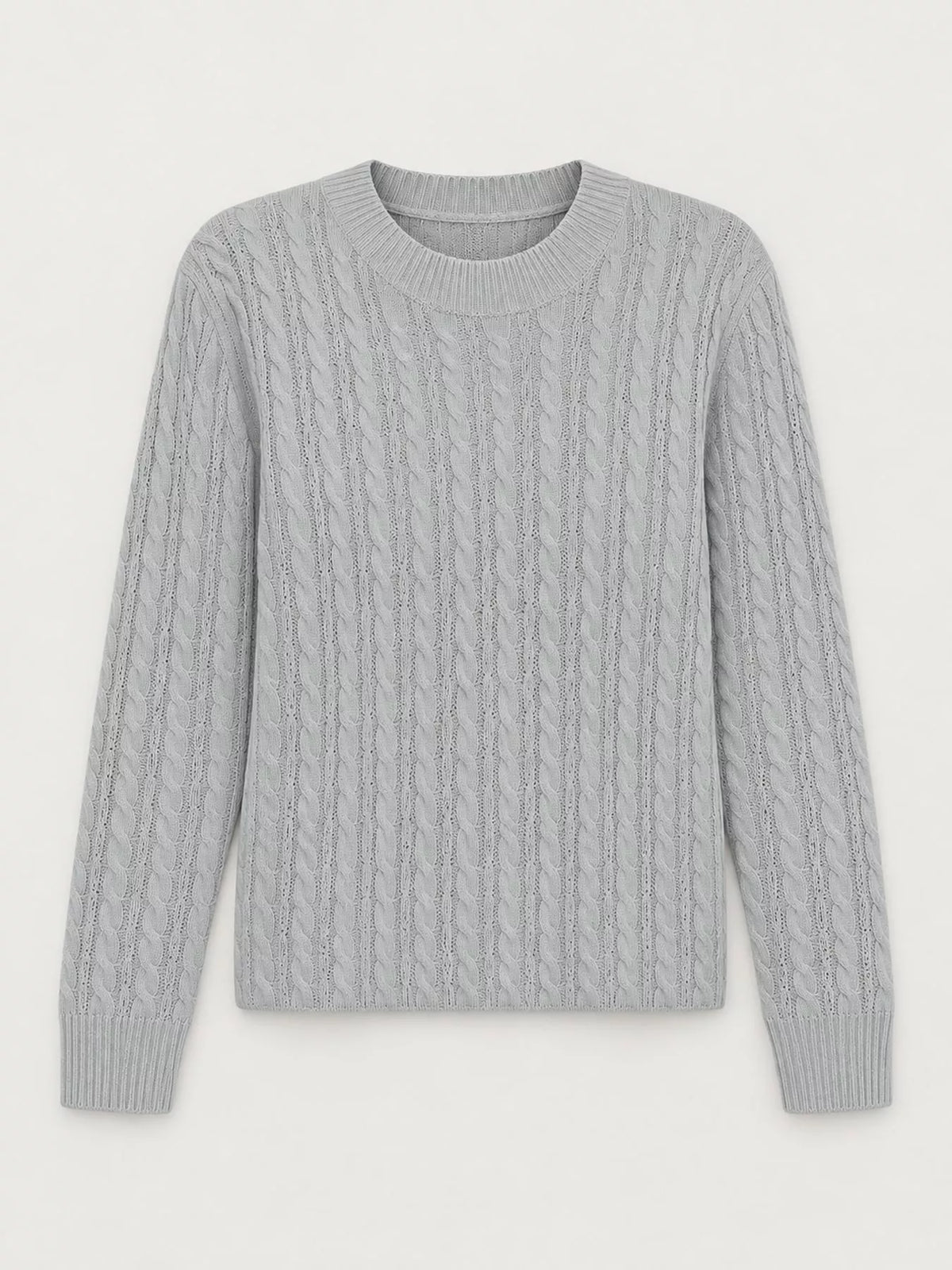 Silver Gray cable knit round neck sweater