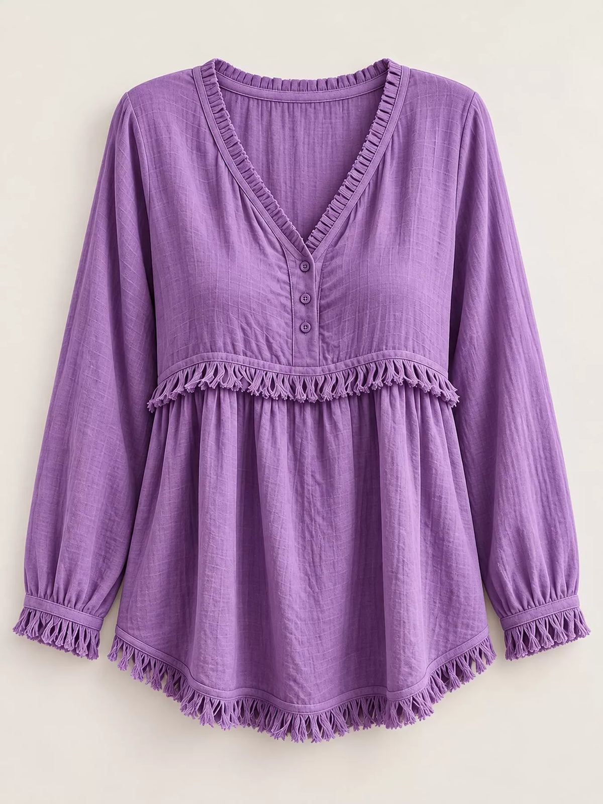 Fringe-trim blouse, purple hanging front