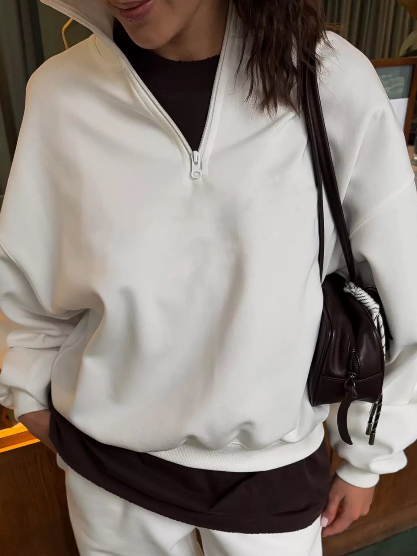 Trendsi Quarter-Zip Top and Wide-Leg Sweatpants Set -