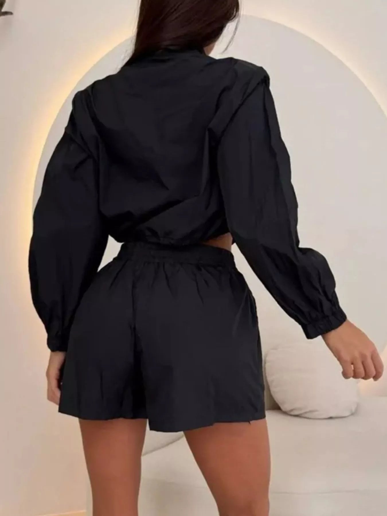 Trendsi Zip-Up Crop Jacket and High-Waisted Shorts Set -