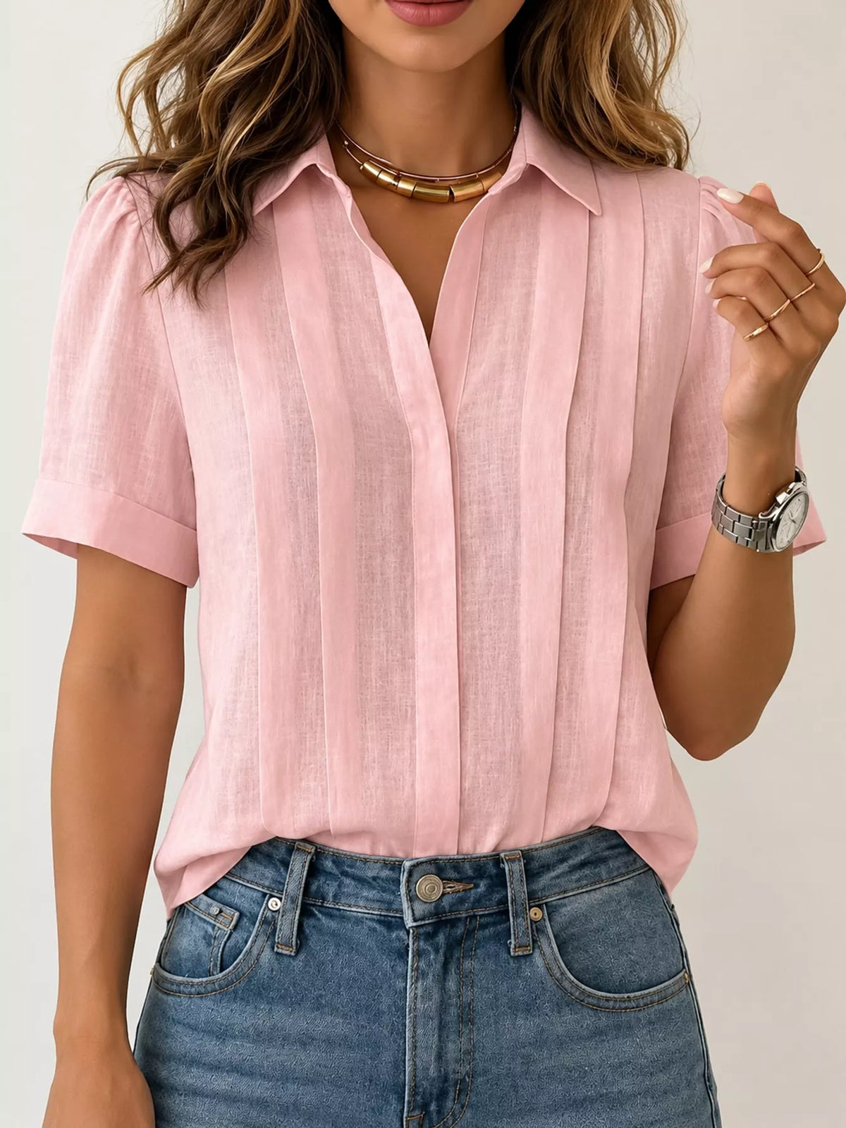 Pink button up short sleeve shirt