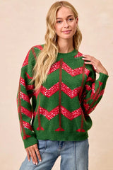 Trendsi BiBi Christmas Theme Chevron Sequins Detail Sweater - Shirts