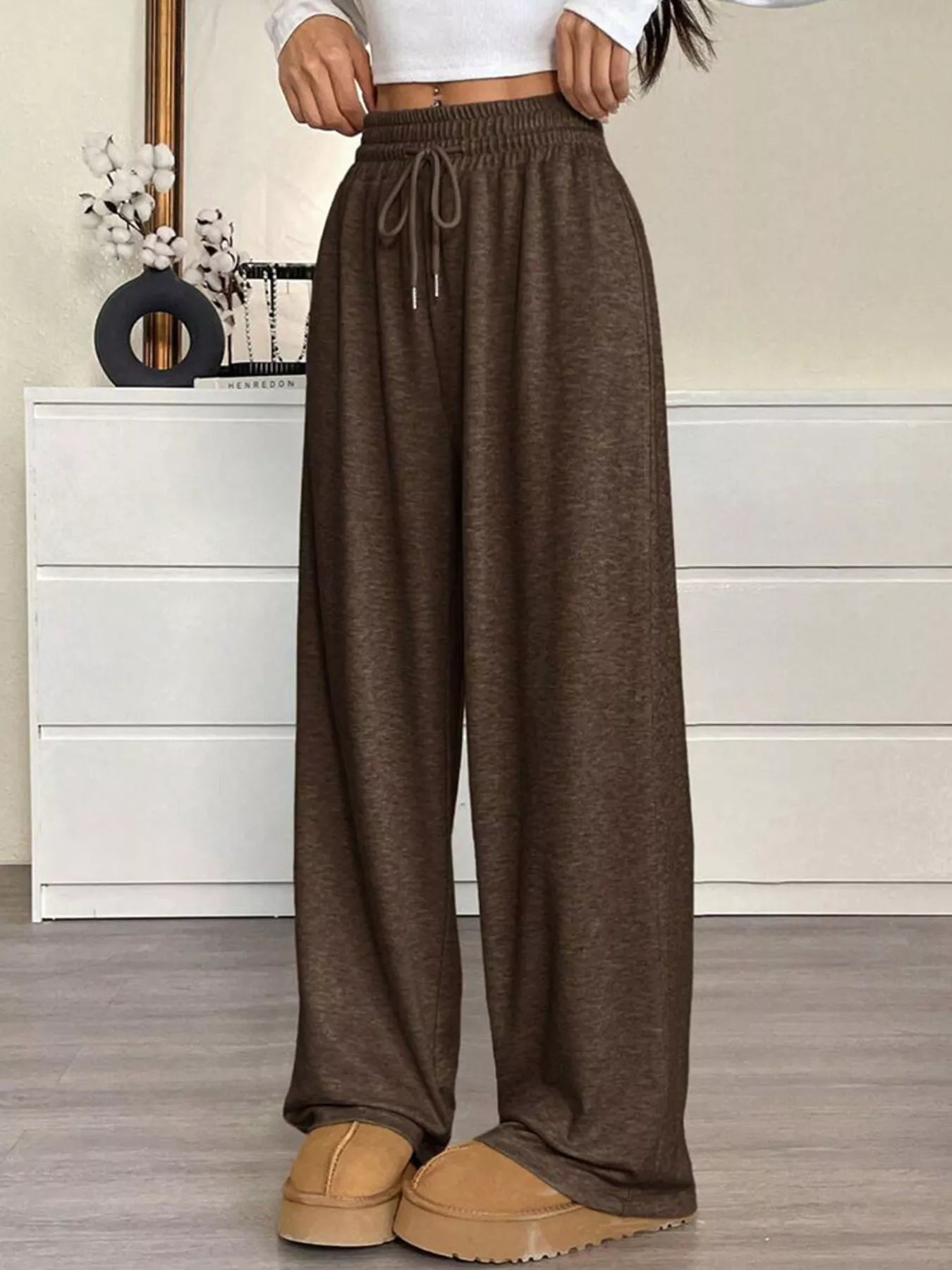 Trendsi High-Waisted Wide-Leg Pants with Drawstring -