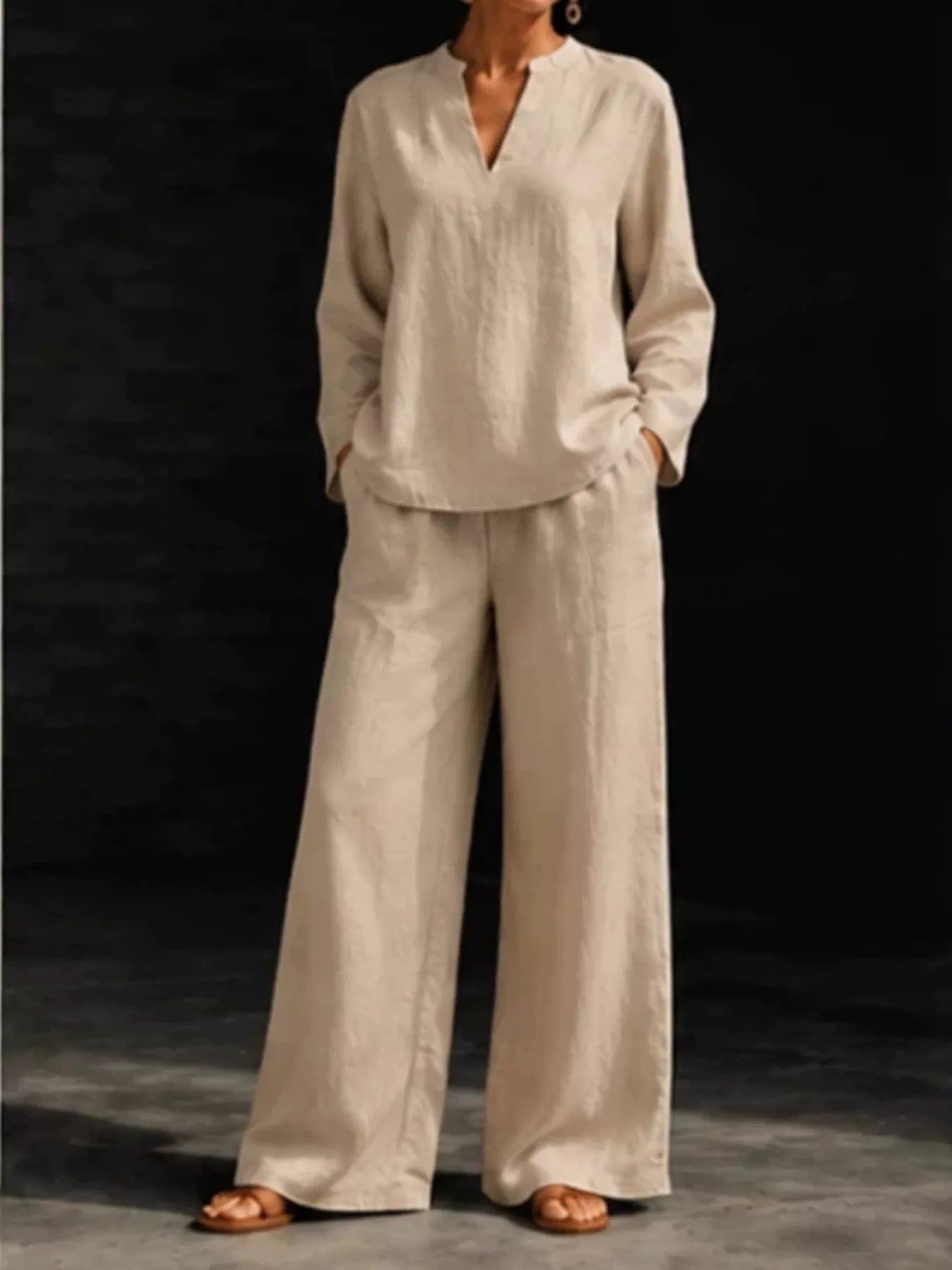 Trendsi Notched Long Sleeve Top and Pants Set -