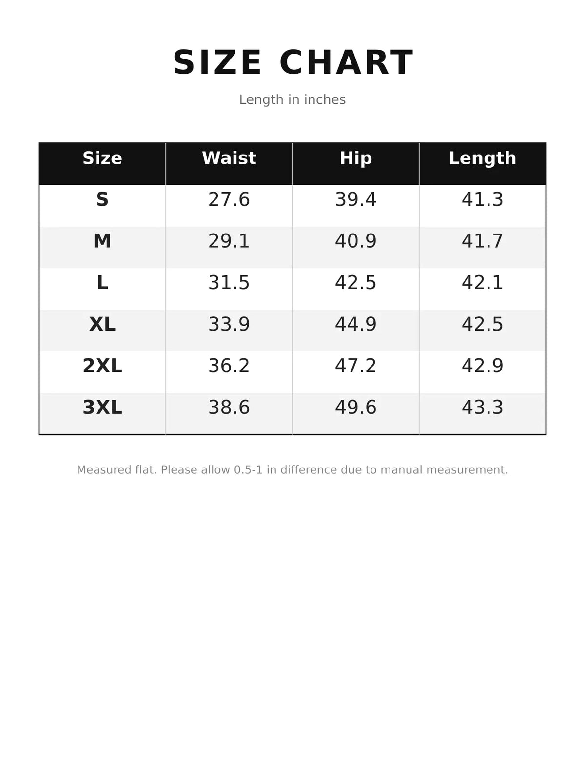Size chart for high-waisted wide-leg velvet pocket pants