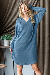 Trendsi Women’s Ribbed Hooded Long Sleeve Dress Polyester - Dresses