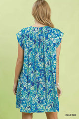 Trendsi Umgee Tropical Floral Flutter Sleeve Swing Dress -