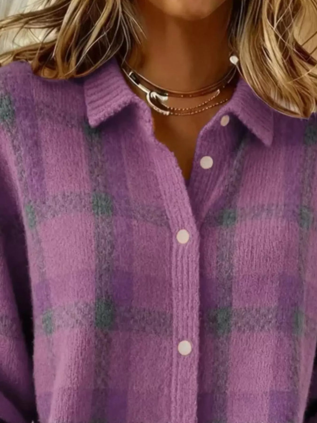 Trendsi Full Size Plaid Button-Down Knit Cardigan Plus Size -