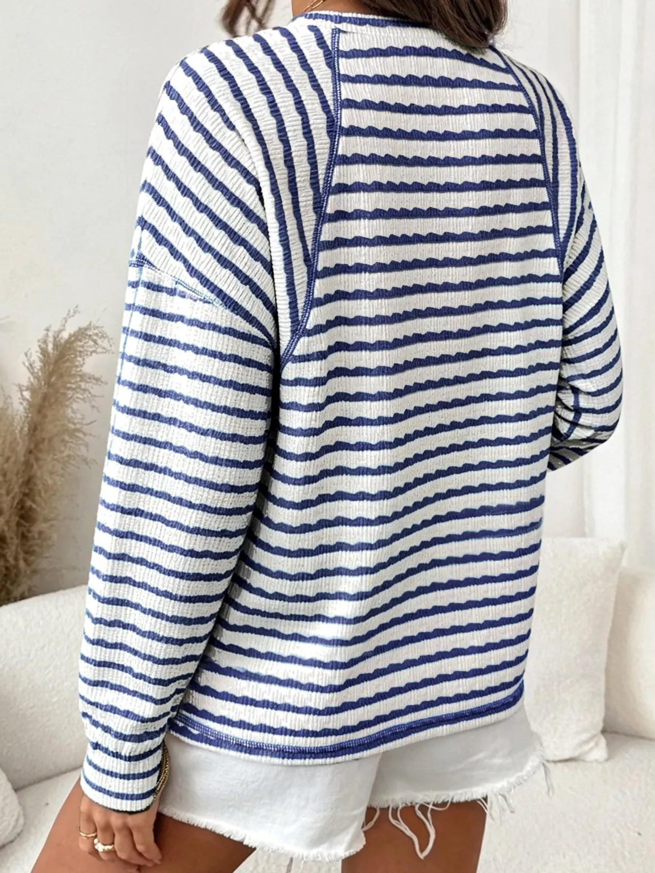 Trendsi Casual Striped Raglan Sleeve Long-Sleeve T-Shirt -