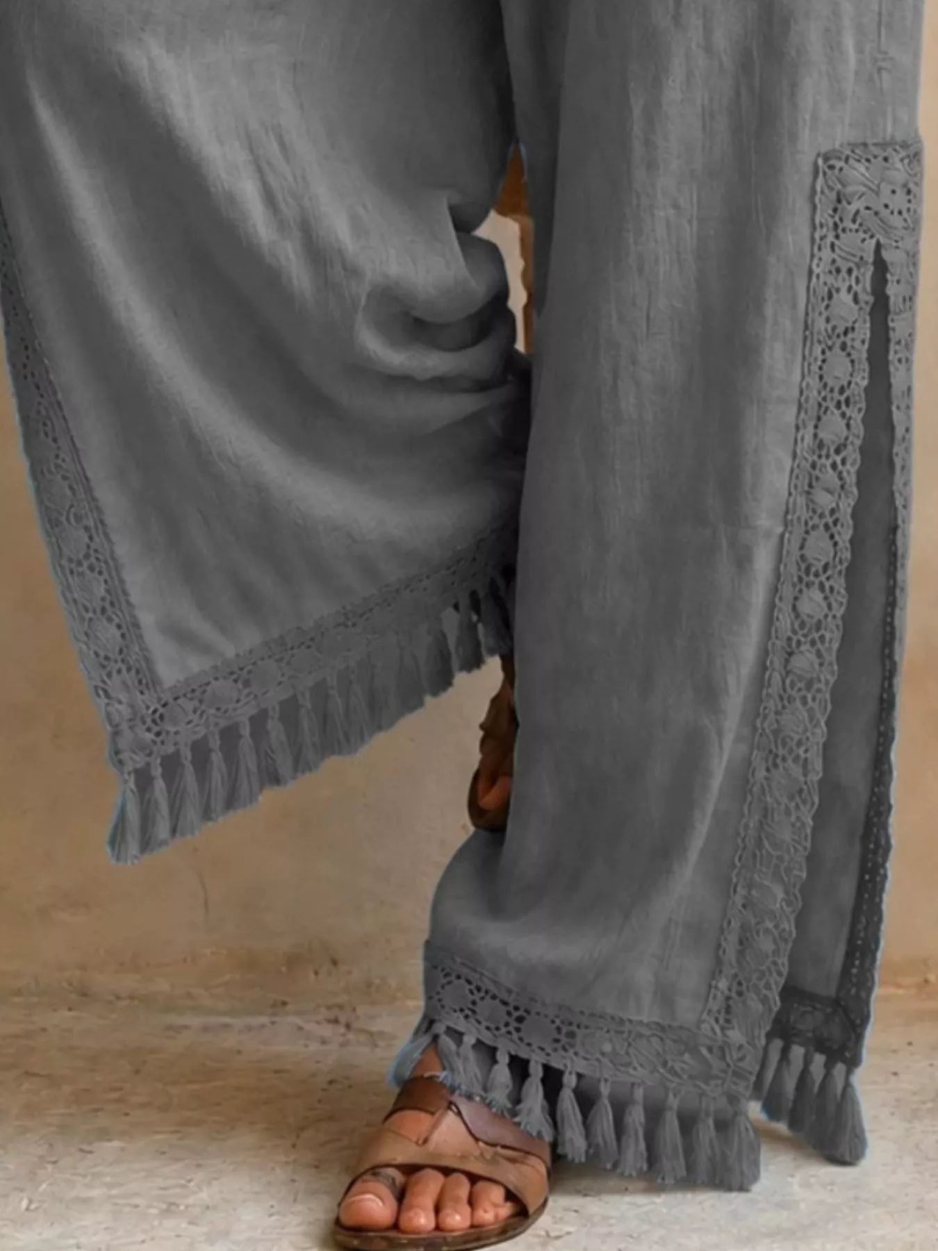 Trendsi Lace Detail Slit Wide Leg Pants -