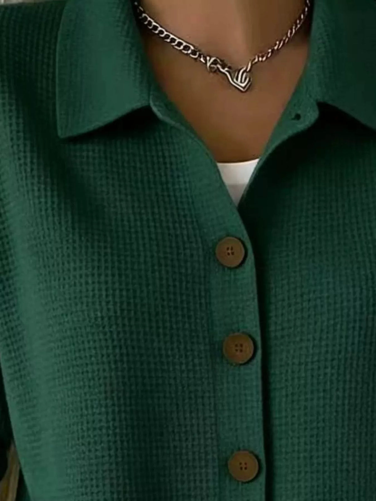 Waffle Knit Button-Down Shirt — construction details