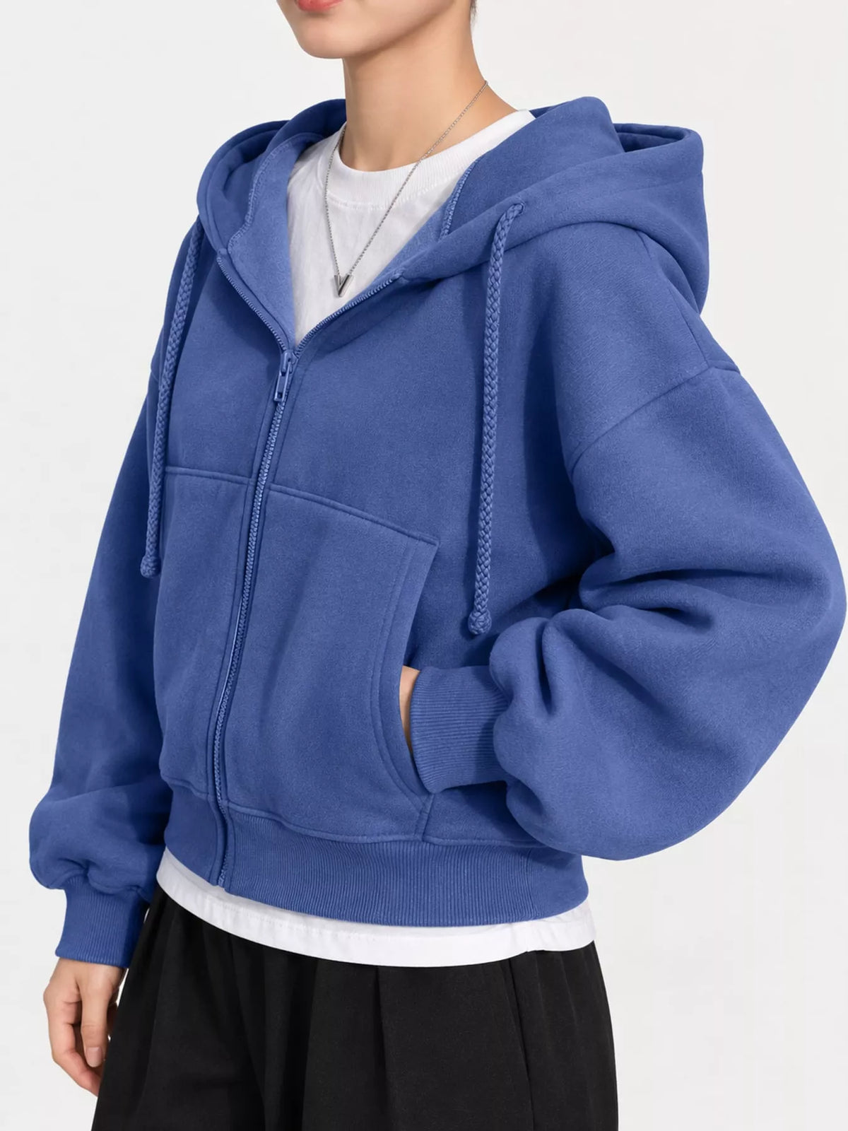 Royal Blue oversized zip-up cropped hoodie