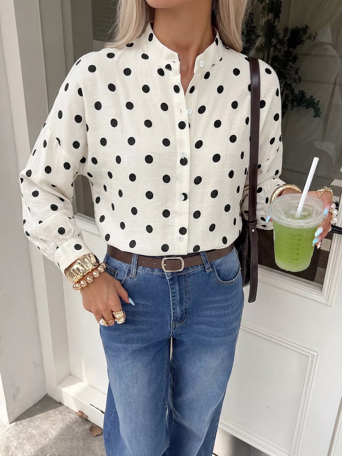 Trendsi Polka Dot Button-Up Shirt -