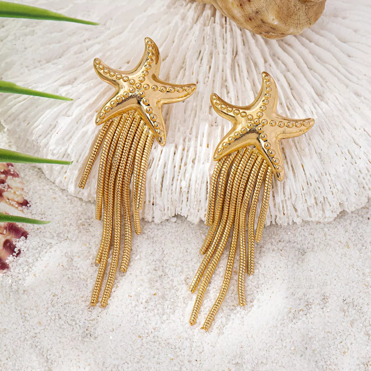 Trendsi 18K Gold-Plated Starfish Fringe Drop Earrings -