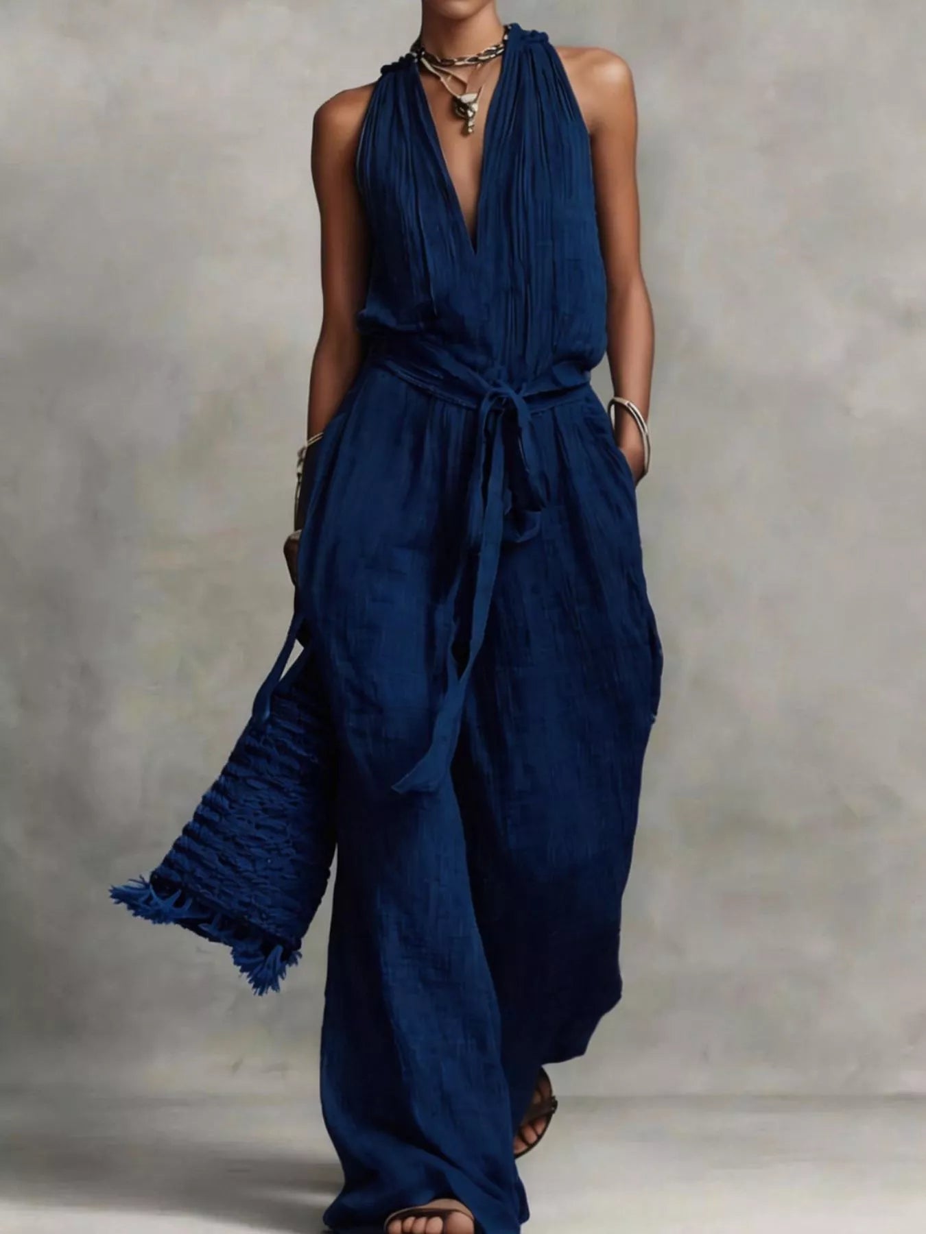 Trendsi Sleeveless Wide-Leg Jumpsuit with Tie-Waist -