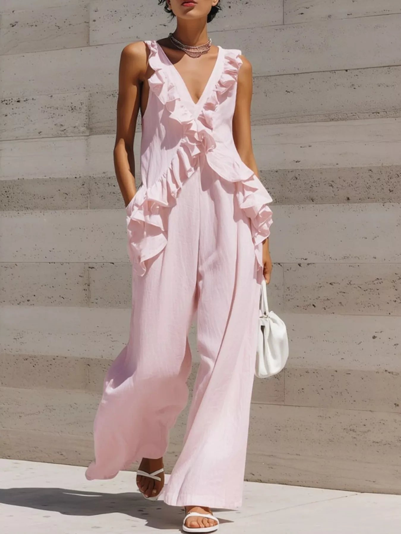 Trendsi Ruffled V-Neck Sleeveless Jumpsuit -