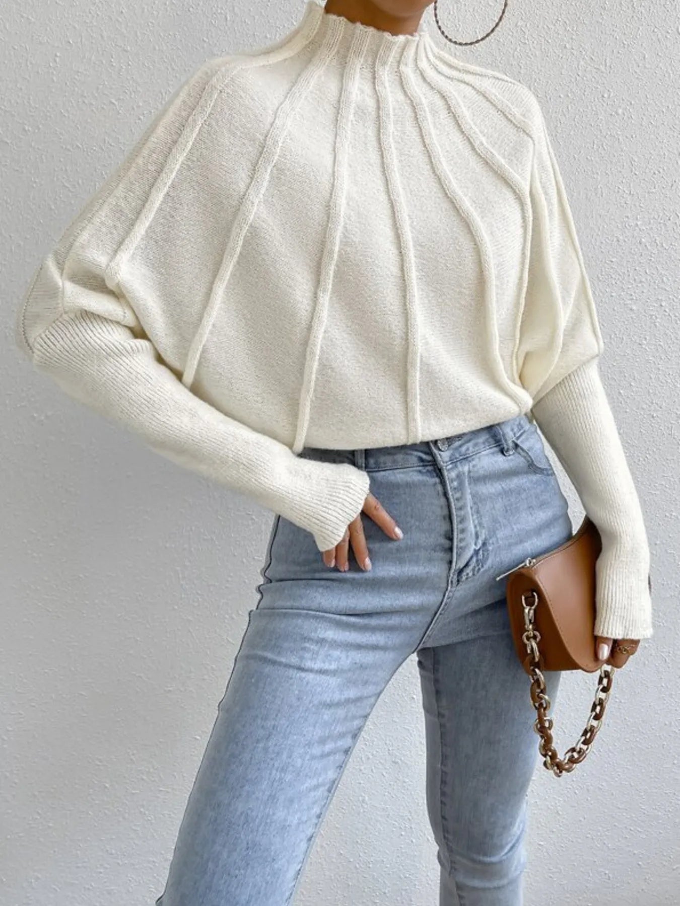 Trendsi Mock Neck Ribbed Long Sleeve Sweater -