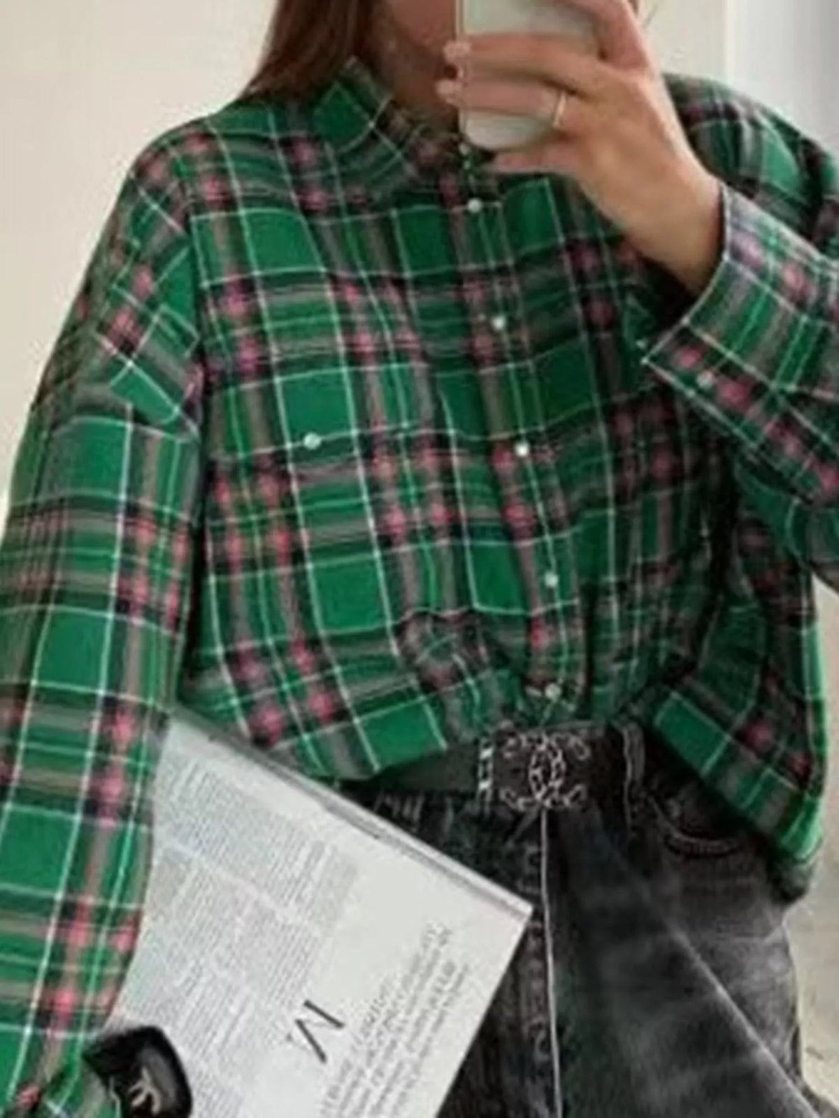 Ocean Green plaid button up shirt